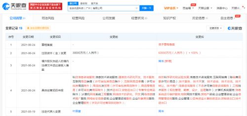 名創優品科技公司注冊資本增至6億元，經營范圍拓展至自然科學與信息系統服務